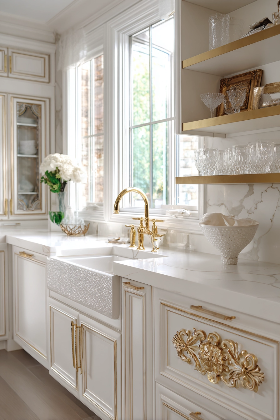 White and gold kitchen 23