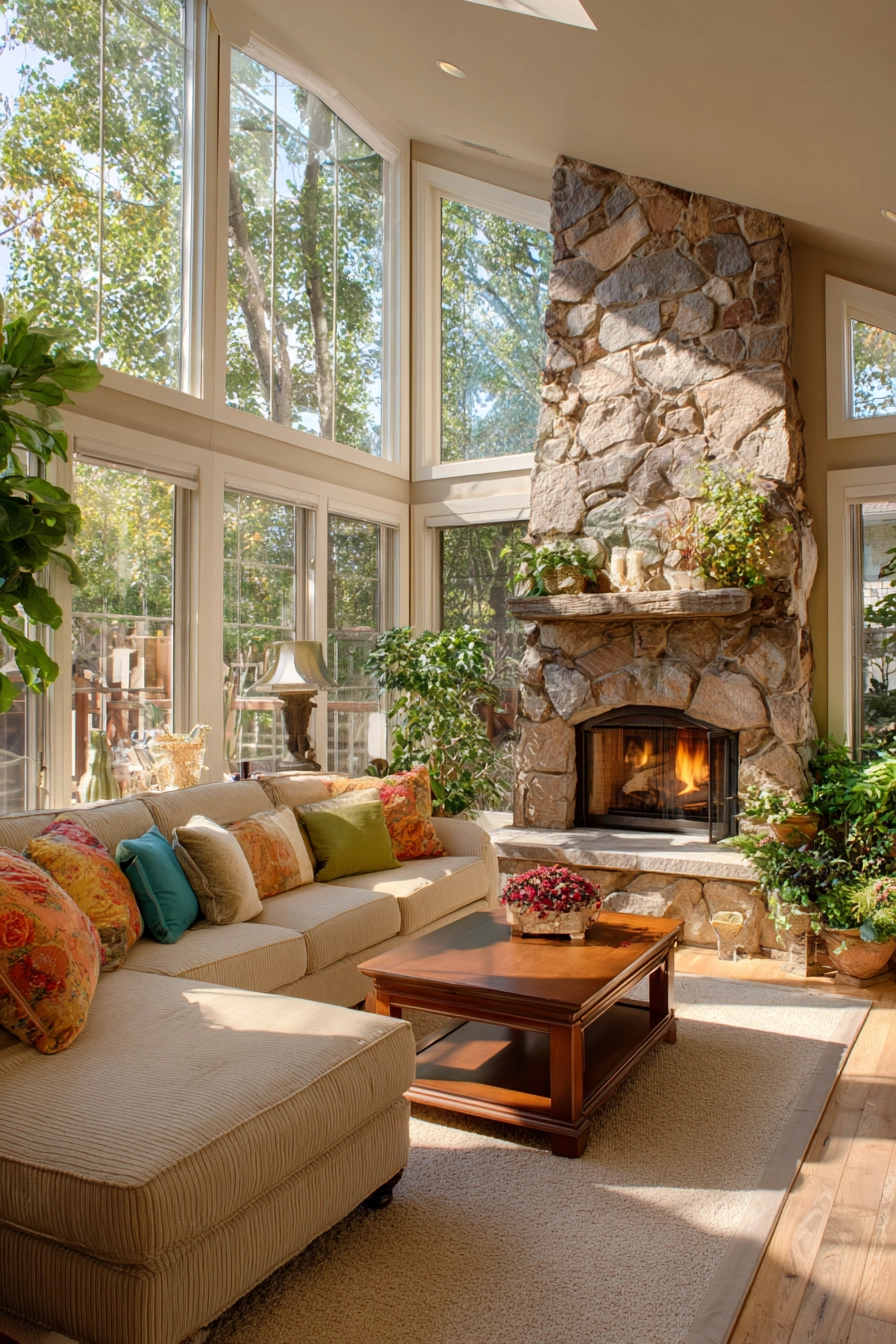 sunroom with fireplace 1